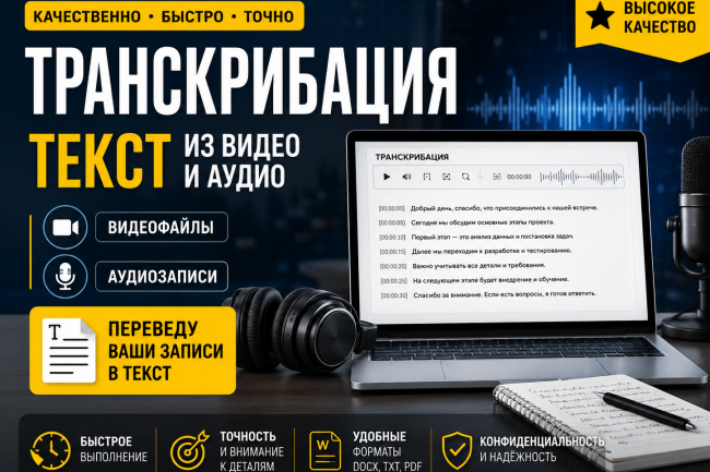 Транскрибация - текст из видео и аудио. 1